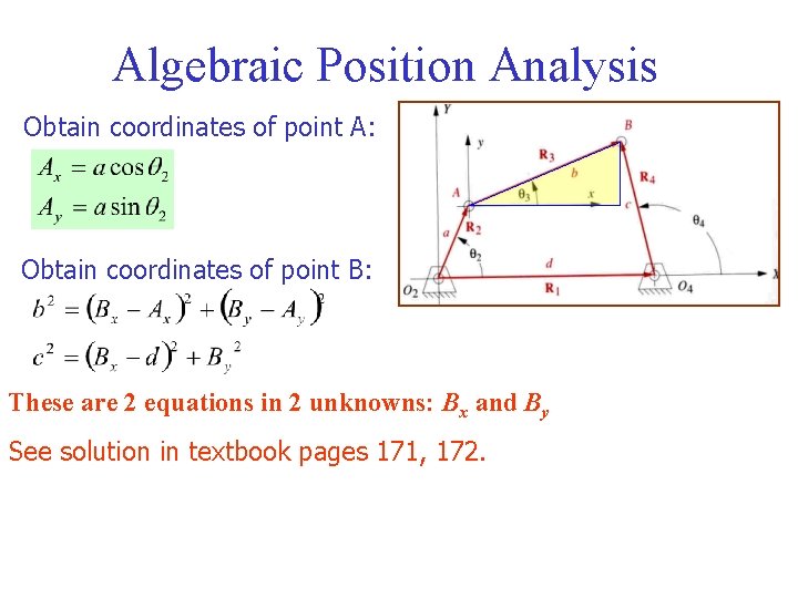 Algebraic Position Analysis Obtain coordinates of point A: Obtain coordinates of point B: These Algebraic Position Analysis Obtain coordinates of point A: Obtain coordinates of point B: These