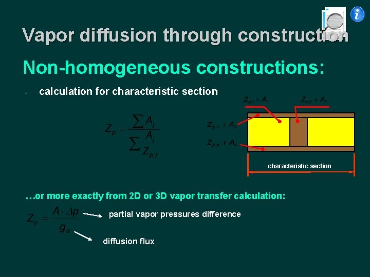 Vapor diffusion through construction Non-homogeneous constructions: - calculation for characteristic section …or more exactly
