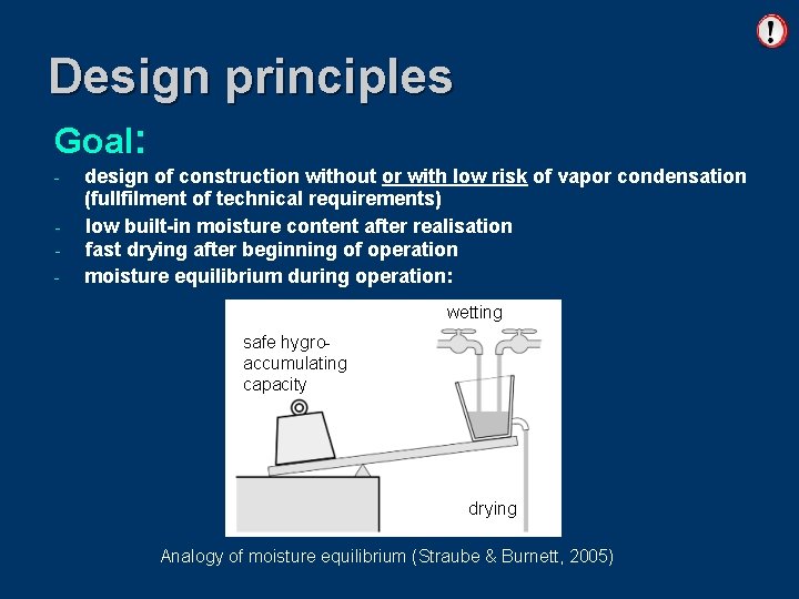 Design principles Goal: - design of construction without or with low risk of vapor