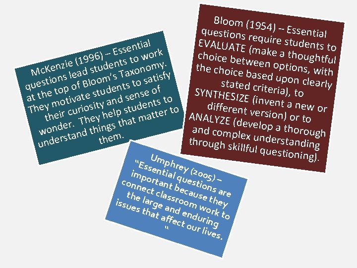 Bloom (19 questions 54) – Essential require st udents to E l V A