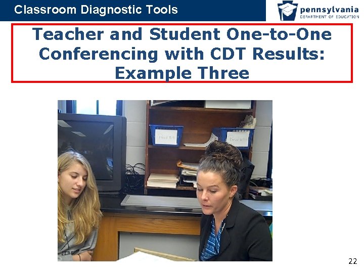 Classroom Diagnostic Tools Teacher and Student One-to-One Conferencing with CDT Results: Example Three 22