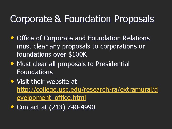 Corporate & Foundation Proposals • Office of Corporate and Foundation Relations • • •