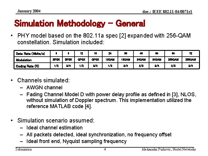 January 2004 doc. : IEEE 802. 11 -04/0071 r 1 Simulation Methodology - General