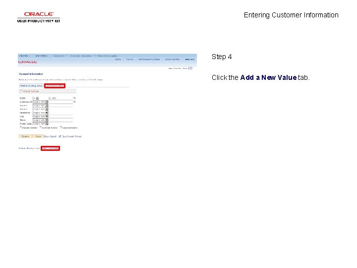 Entering Customer Information Step 4 Click the Add a New Value tab. 