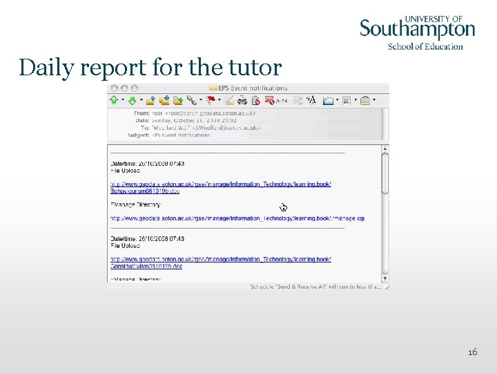 Daily report for the tutor 16 