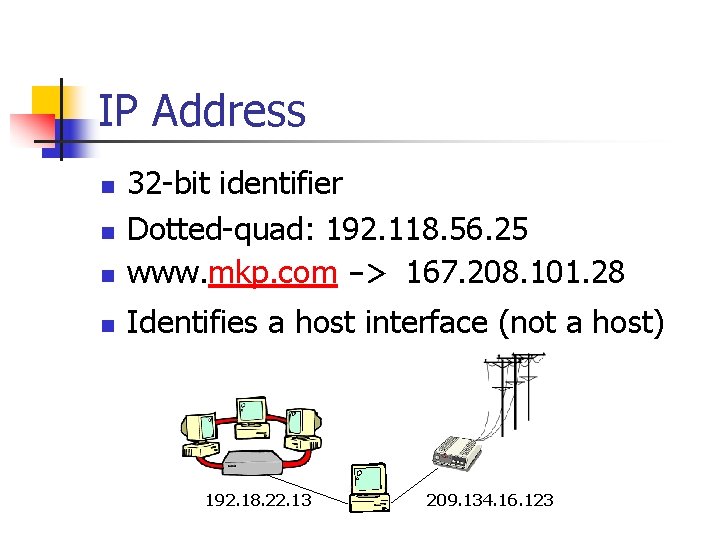 IP Address n 32 -bit identifier Dotted-quad: 192. 118. 56. 25 www. mkp. com