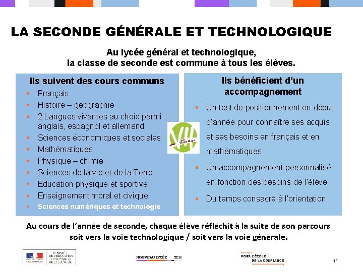 LA SECONDE GÉNÉRALE ET TECHNOLOGIQUE Au lycée général et technologique, la classe de seconde