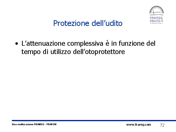 Protezione dell’udito • L’attenuazione complessiva è in funzione del tempo di utilizzo dell’otoprotettore Una