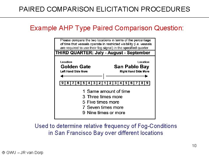 PAIRED COMPARISON ELICITATION PROCEDURES Example AHP Type Paired Comparison Question: Used to determine relative