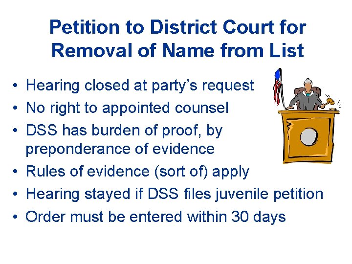 Petition to District Court for Removal of Name from List • Hearing closed at