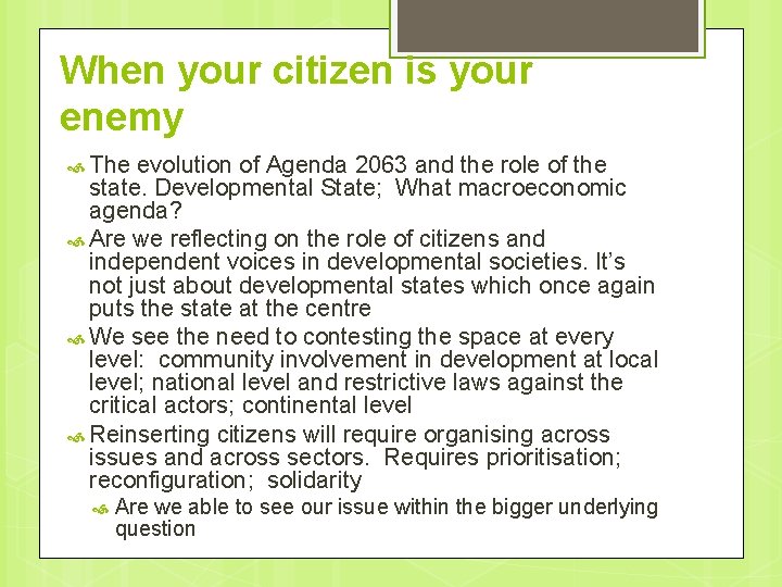 When your citizen is your enemy The evolution of Agenda 2063 and the role