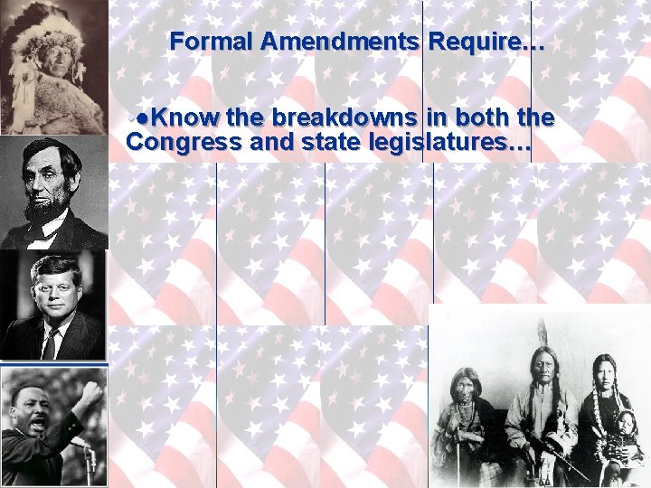 Formal Amendments Require… • ●Know the breakdowns in both the Congress and state legislatures…
