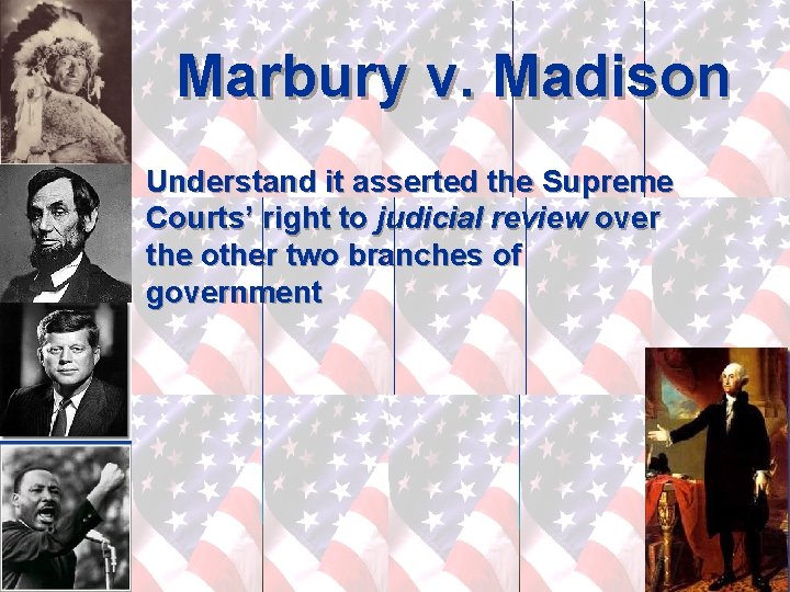 Marbury v. Madison Understand it asserted the Supreme Courts’ right to judicial review over