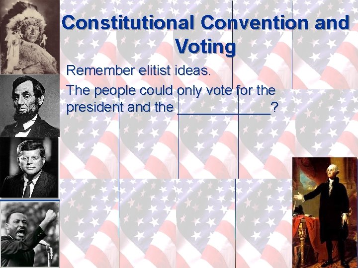 Constitutional Convention and Voting Remember elitist ideas. The people could only vote for the