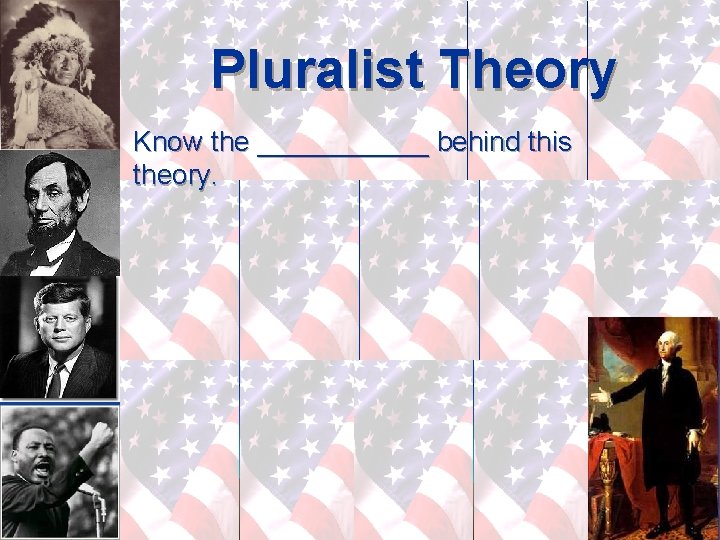 Pluralist Theory Know the ______ behind this theory. 