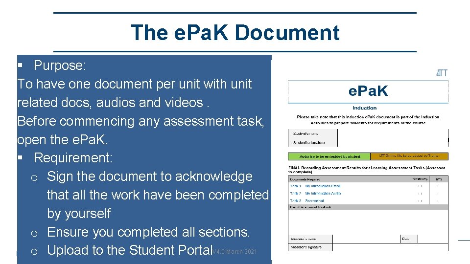 The e. Pa. K Document § Purpose: To have one document per unit with