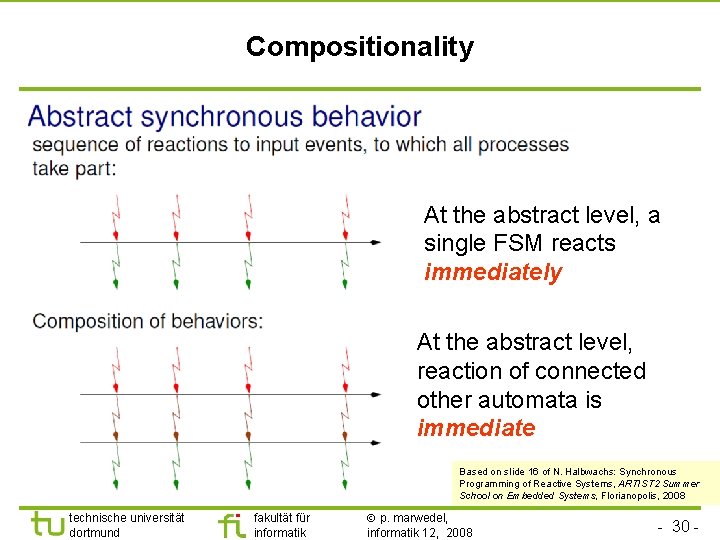 Compositionality At the abstract level, a single FSM reacts immediately At the abstract level,