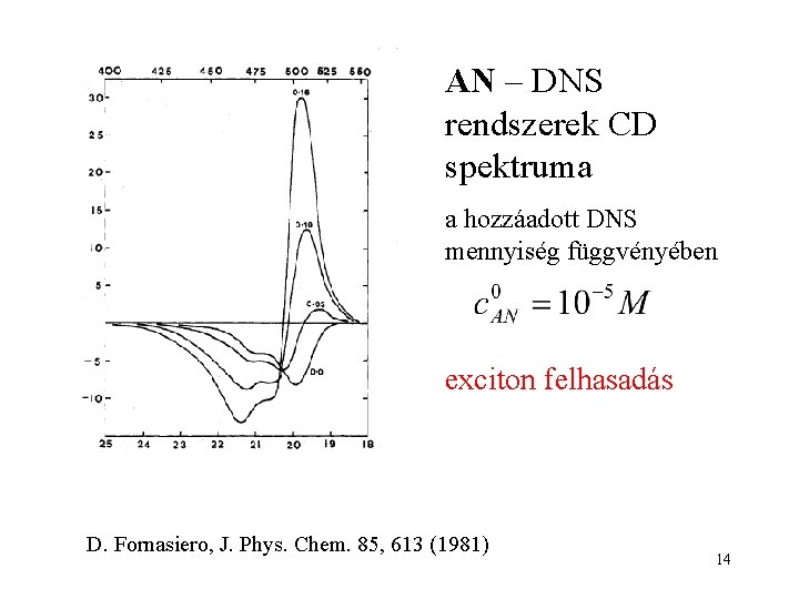 AN – DNS rendszerek CD spektruma a hozzáadott DNS mennyiség függvényében exciton felhasadás D.