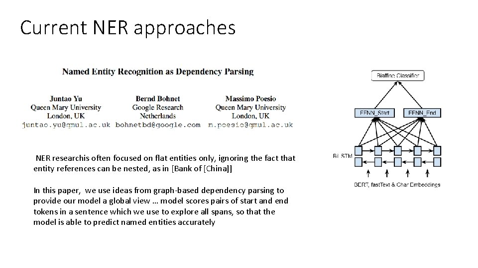 Current NER approaches NER researchis often focused on flat entities only, ignoring the fact