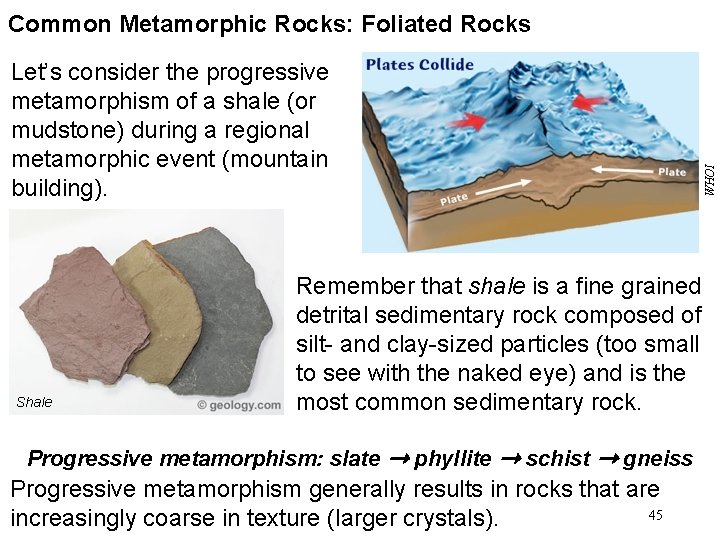 Let’s consider the progressive metamorphism of a shale (or mudstone) during a regional metamorphic