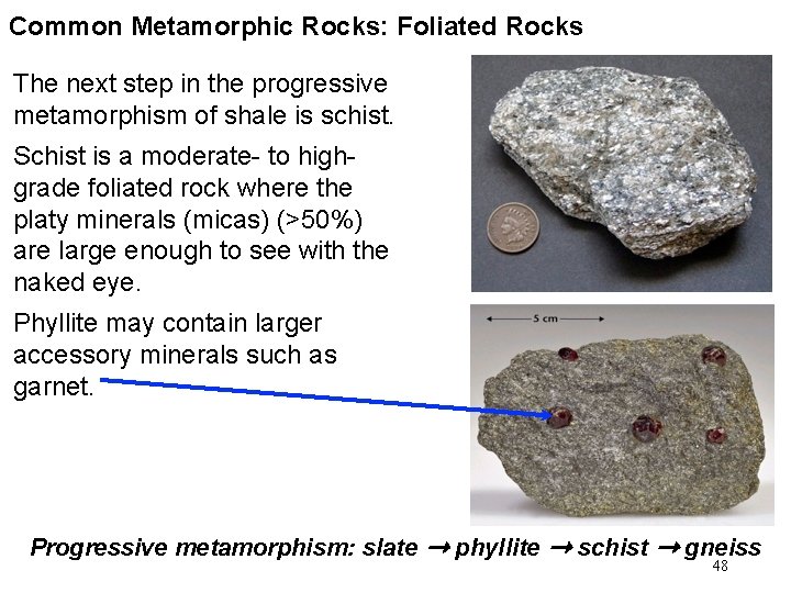 Common Metamorphic Rocks: Foliated Rocks The next step in the progressive metamorphism of shale