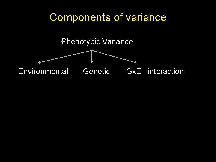 Components of variance Phenotypic Variance Environmental Genetic Gx. E interaction 