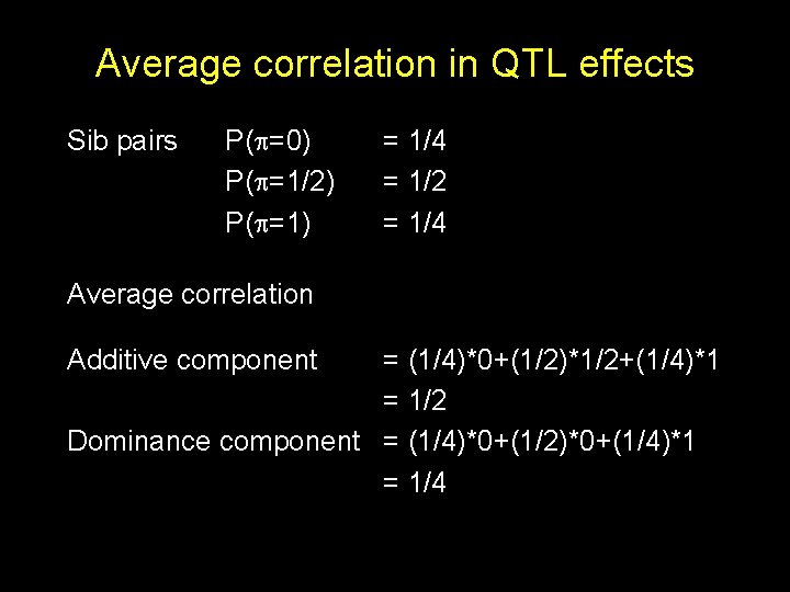 Average correlation in QTL effects Sib pairs P( =0) P( =1/2) P( =1) =