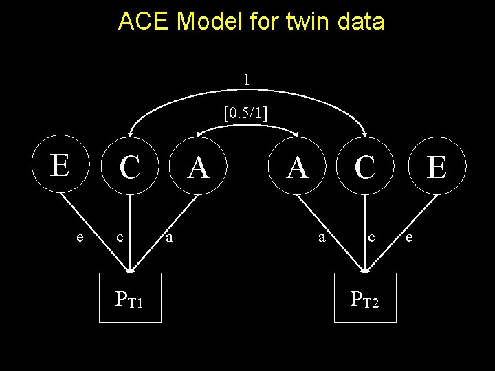 ACE Model for twin data 1 [0. 5/1] E C e c PT 1