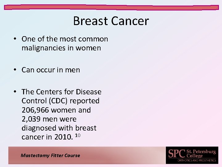 Breast Cancer • One of the most common malignancies in women • Can occur