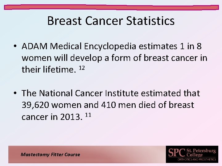 Breast Cancer Statistics • ADAM Medical Encyclopedia estimates 1 in 8 women will develop