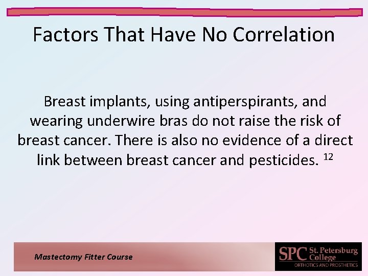 Factors That Have No Correlation Breast implants, using antiperspirants, and wearing underwire bras do