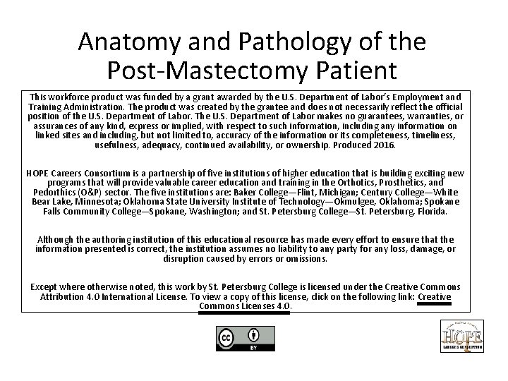 Anatomy and Pathology of the Post-Mastectomy Patient This workforce product was funded by a