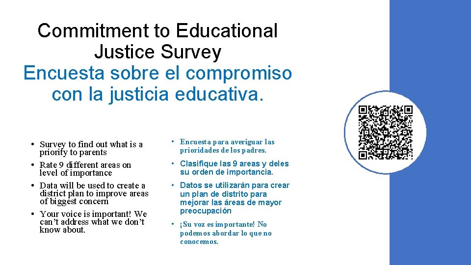 Commitment to Educational Justice Survey Encuesta sobre el compromiso con la justicia educativa. •