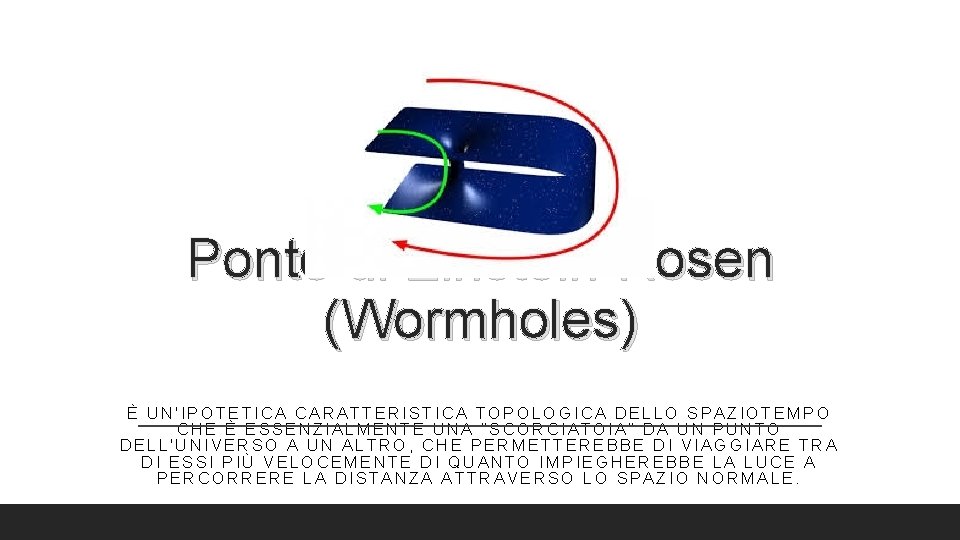 Ponte di Einstein-Rosen (Wormholes) È UN'IPOTETICA CARATTERISTICA TOPOLOGICA DELLO SPAZIOTEMPO CHE È ESSENZIALMENTE UNA