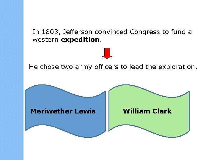 In 1803, Jefferson convinced Congress to fund a western expedition. He chose two army