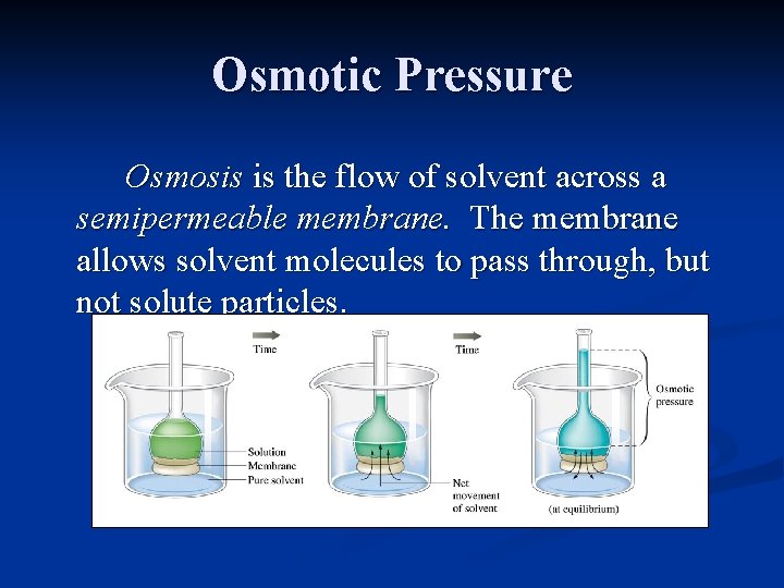 Osmotic Pressure Osmosis is the flow of solvent across a semipermeable membrane. The membrane
