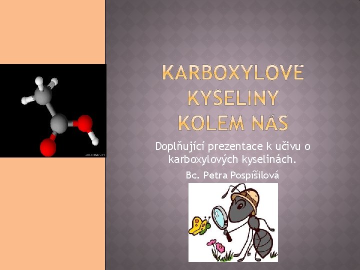 Doplňující prezentace k učivu o karboxylových kyselinách. Bc. Petra Pospíšilová 