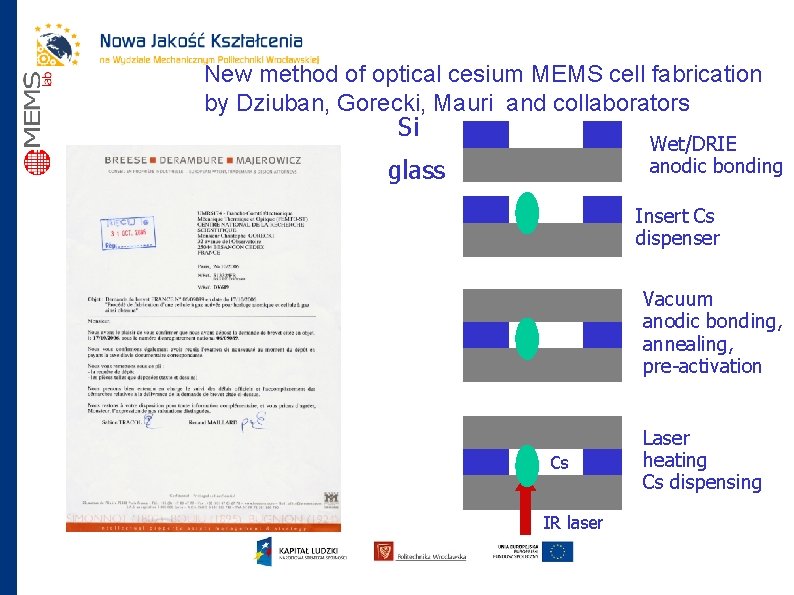 New method of optical cesium MEMS cell fabrication by Dziuban, Gorecki, Mauri and collaborators