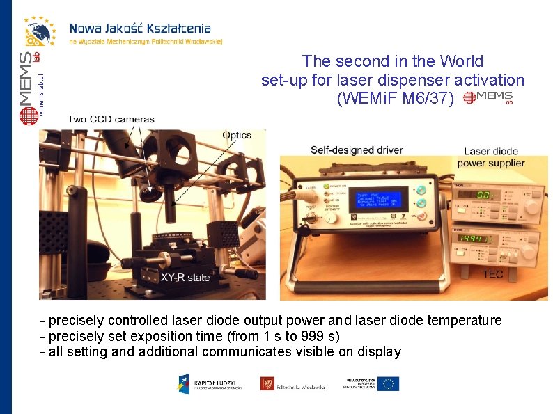 www. memslab. pl The second in the World set-up for laser dispenser activation (WEMi.