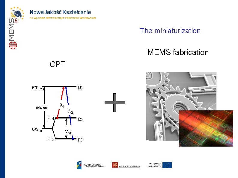 The miniaturization MEMS fabrication CPT Example given for Cs |3 62 P 1/2 894