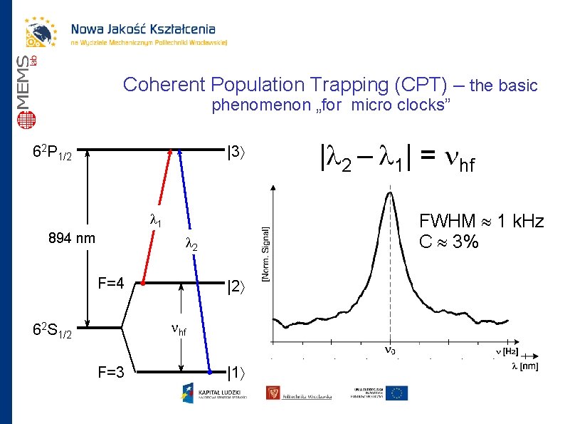 Coherent Population Trapping (CPT) – the basic phenomenon „for micro clocks” 62 P 1/2