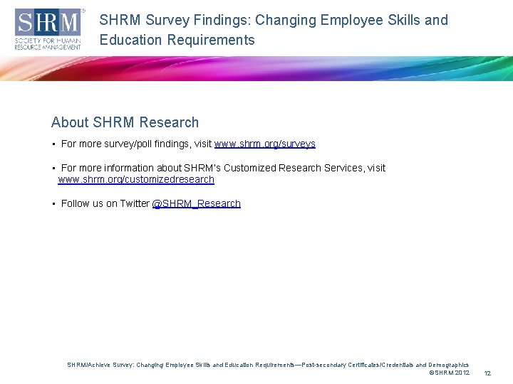 SHRM Survey Findings: Changing Employee Skills and Education Requirements About SHRM Research • For