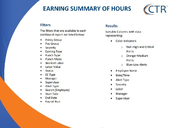 EARNING SUMMARY OF HOURS 