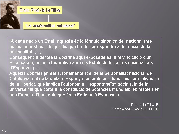 Enric Prat de la Riba “La nacionalitat catalana” “A cada nació un Estat: aquesta