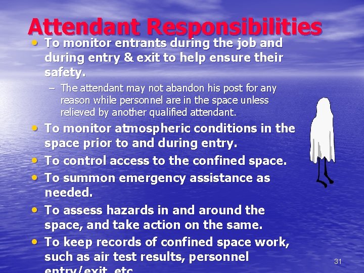 Attendant Responsibilities • To monitor entrants during the job and during entry & exit