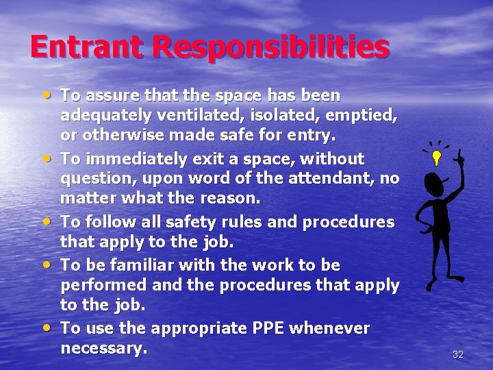 Entrant Responsibilities • To assure that the space has been • • adequately ventilated,