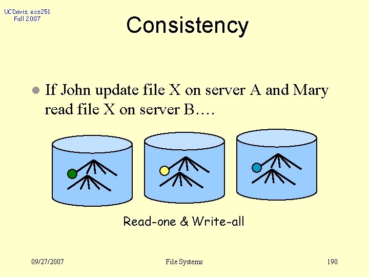 UCDavis, ecs 251 Fall 2007 l Consistency If John update file X on server