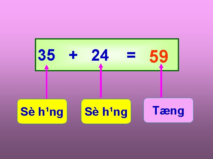 35 + 24 Sè h¹ng = 59 Sè h¹ng Tæng 