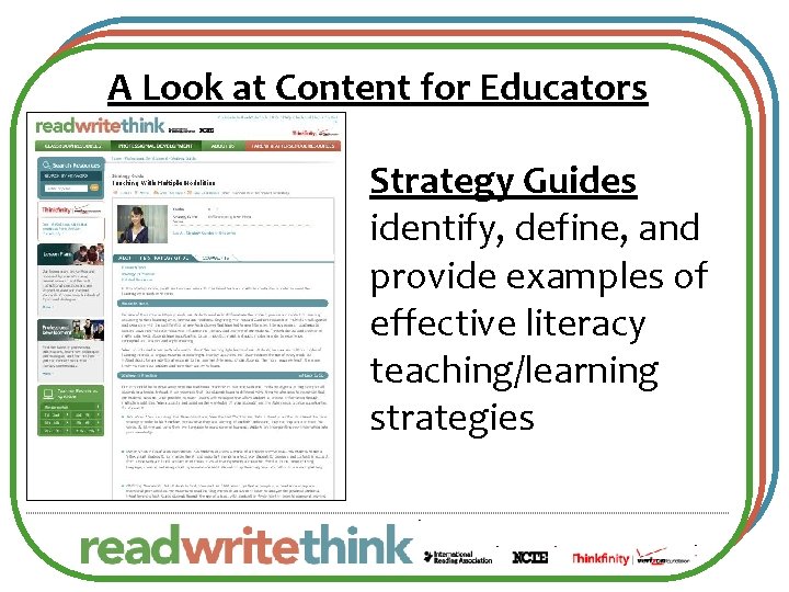 A Look at Content for Educators Strategy Guides identify, define, and provide examples of