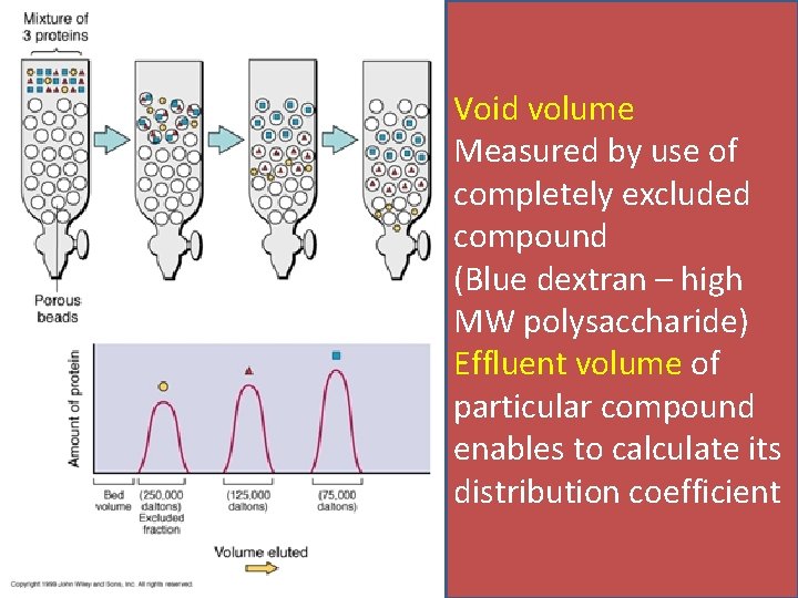 Void volume Measured by use of completely excluded compound (Blue dextran – high MW
